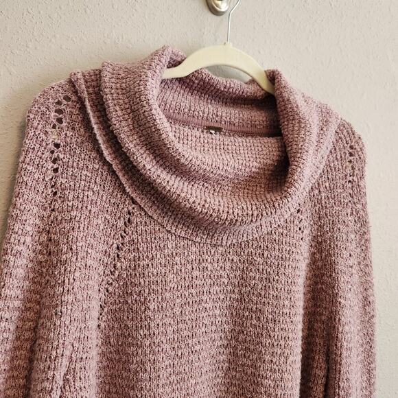 Free People By Your Side Pink Open Knit Cowl Neck Sweater Size XS - Picture 3 of 13